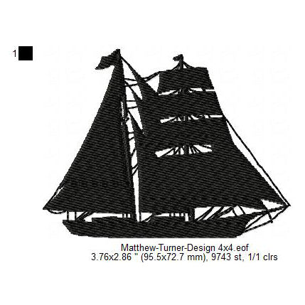 Matthew Turner Seaward Ship Silhouette Machine Embroidery Digitized Design Files
