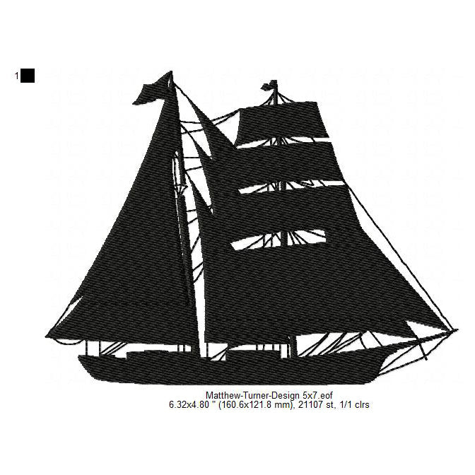 Matthew Turner Seaward Ship Silhouette Machine Embroidery Digitized Design Files