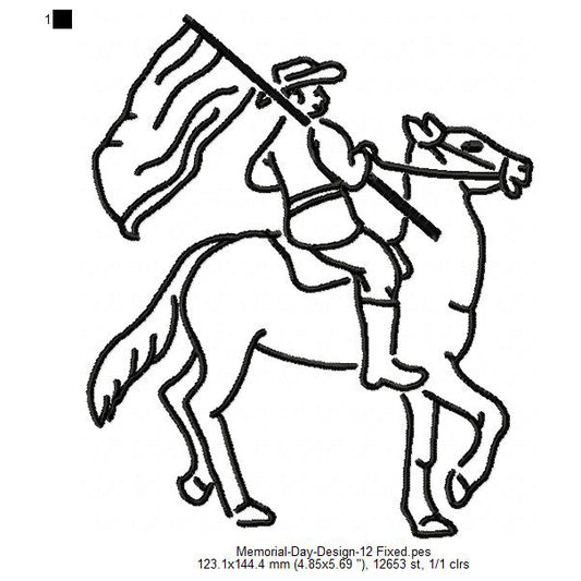 Horseback Riding With Flag Memorial Day Machine Embroidery Digitized Design Files