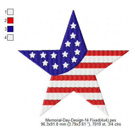 USA Star Flag Memorial Day USA May 26 Machine Embroidery Digitized Design Files
