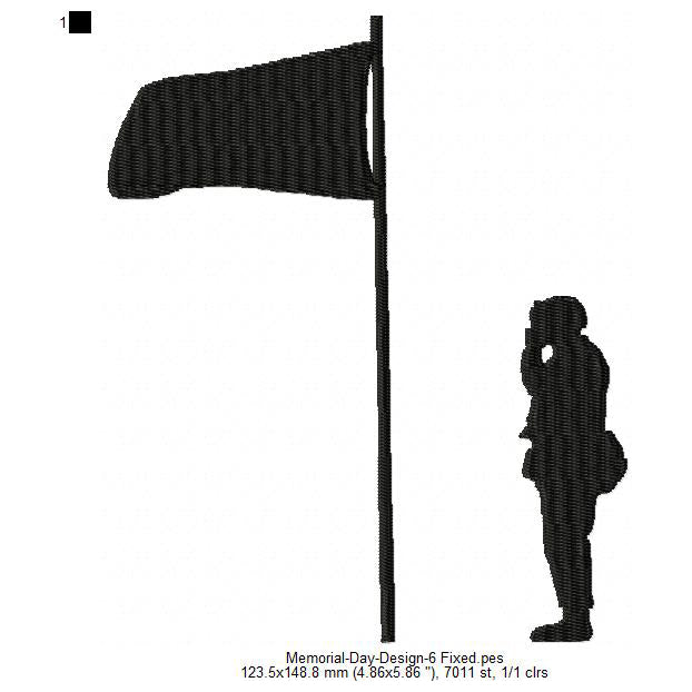 Memorial Day Salute Flag Silhouette May 26 Machine Embroidery Digitized Design Files