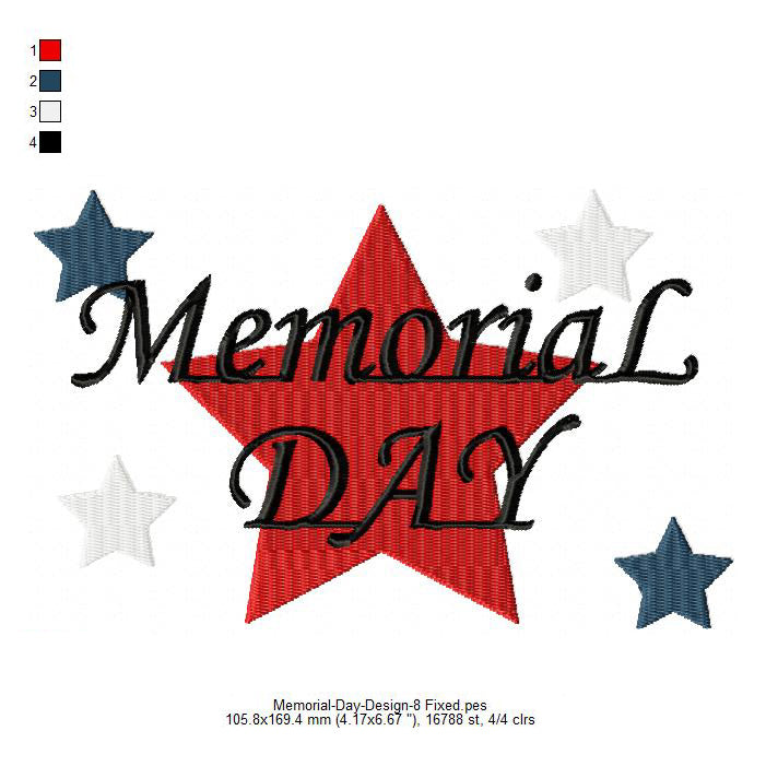 Memorial Day Star May 26 Machine Embroidery Digitized Design Files