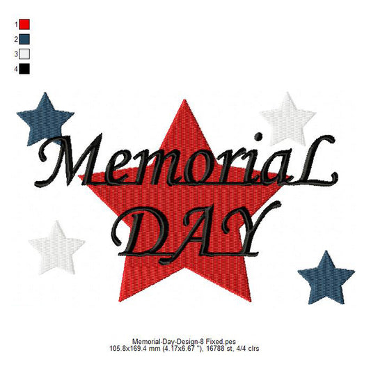 Memorial Day Star May 26 Machine Embroidery Digitized Design Files