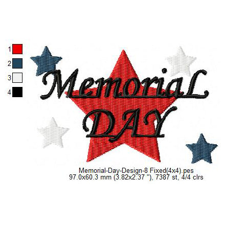 Memorial Day Star May 26 Machine Embroidery Digitized Design Files