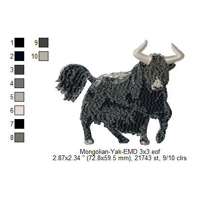 Mongolian Yak Buffalo Cow Silhouette Machine Embroidery Digitized Design Files