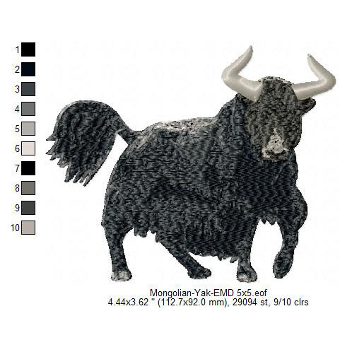 Mongolian Yak Buffalo Cow Silhouette Machine Embroidery Digitized Design Files