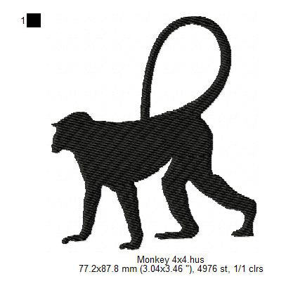 Monkey Wild Jungle Animal Silhouette Machine Embroidery Digitized Design Files