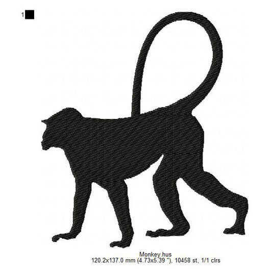 Monkey Wild Jungle Animal Silhouette Machine Embroidery Digitized Design Files