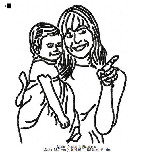 Mother With Child kid Toddler Mother's Day Machine Embroidery Digitized Design Files