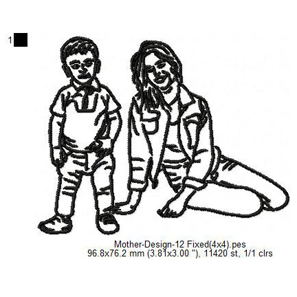 Mother With Child kid Toddler Mother's Day Machine Embroidery Digitized Design Files