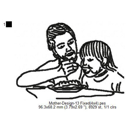 Mother Feeding Child kid Daughter Mother's Day Machine Embroidery Digitized Design Files