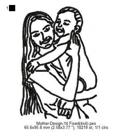 Mother With Child kid Toddler Mother's Day Machine Embroidery Digitized Design Files