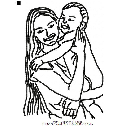 Mother With Child kid Toddler Mother's Day Machine Embroidery Digitized Design Files