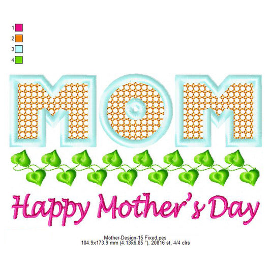 Happy Mother's Day Swirl Machine Embroidery Digitized Design Files