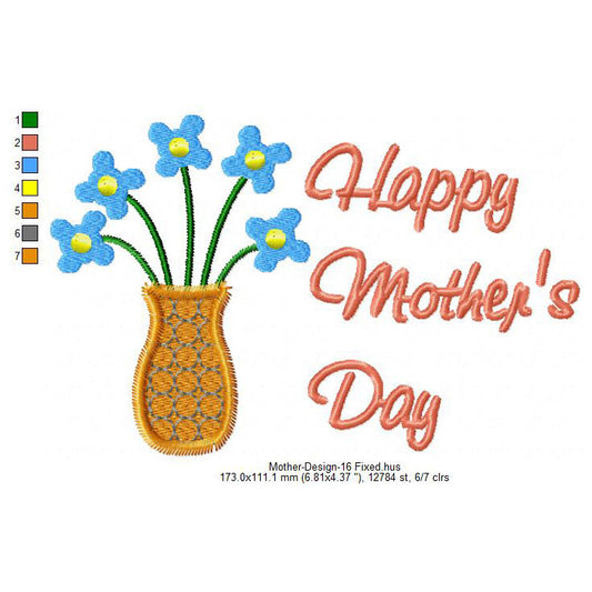 Happy Mother's Day Flower Machine Embroidery Digitized Design Files