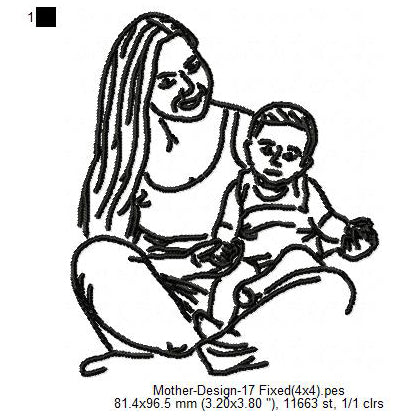 Mother With Kids Toddler Child Mother's Day Flower Machine Embroidery Digitized Design Files