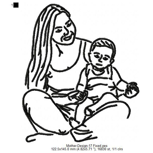 Mother With Kids Toddler Child Mother's Day Flower Machine Embroidery Digitized Design Files