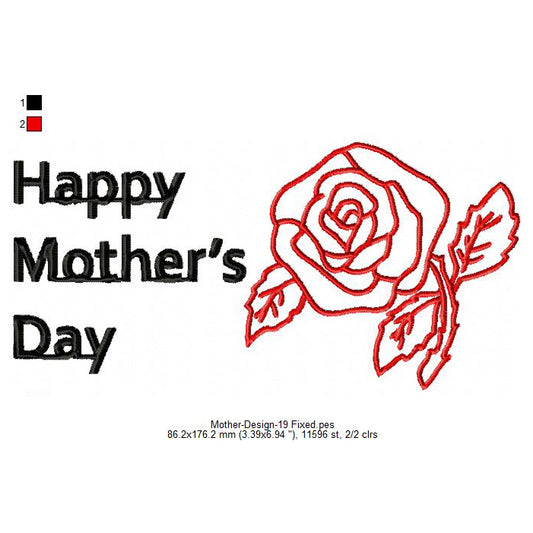 Happy Mother's Day Flower Machine Embroidery Digitized Design Files