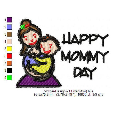 Happy Mommy Day Flower Machine Embroidery Digitized Design Files