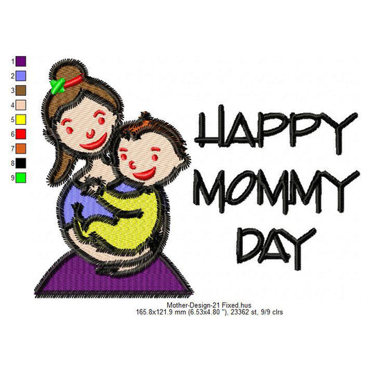 Happy Mommy Day Flower Machine Embroidery Digitized Design Files