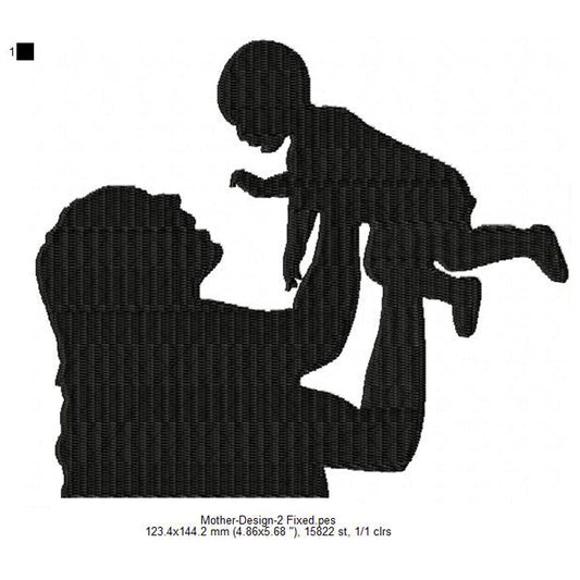 Mother With Child Silhouette Mother's Day Machine Embroidery Digitized Design Files