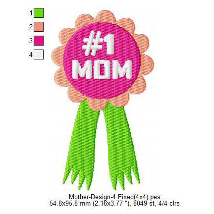#1 Mom Mother's Day Machine Embroidery Digitized Design Files