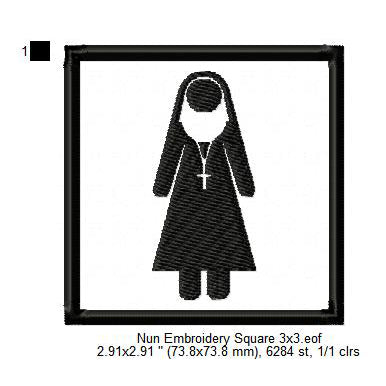 Nun Silhouette Shadow Machine Embroidery Digitized Design Files