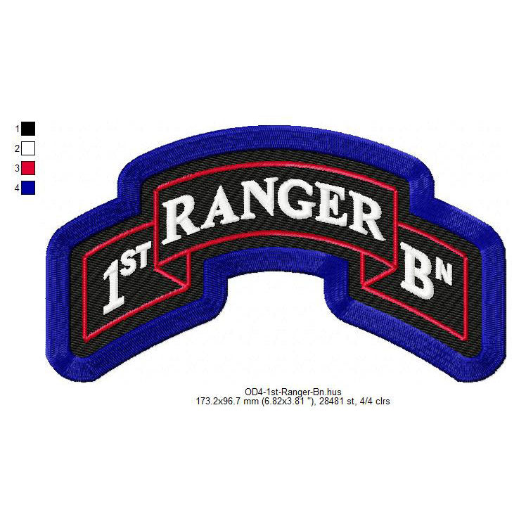 US Army 1st Ranger Battalion Insignia Machine Embroidery Digitized Design Files