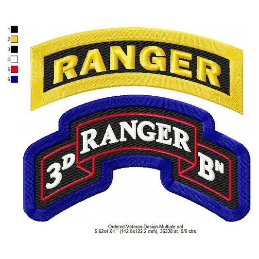 US Army Third Ranger Battalion Arm Insignia Machine Embroidery Digitized Design Files