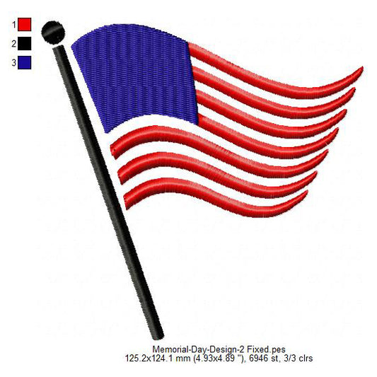 USA Memorial Day USA Flag Machine Embroidery Digitized Design Files
