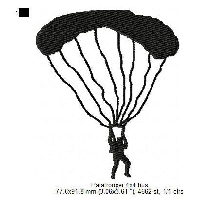 Paratrooper Shadow Silhouette Machine Embroidery Digitized Design Files
