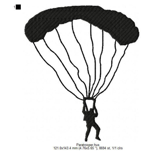 Paratrooper Shadow Silhouette Machine Embroidery Digitized Design Files