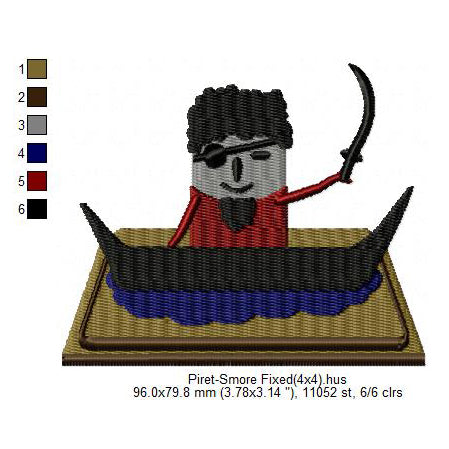 Pirate Smore Marshmallow Cartoon Machine Embroidery Digitized Design Files