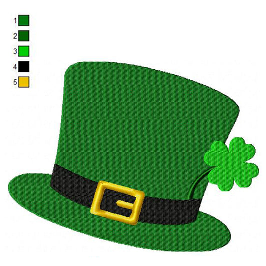Happy Saint Patrick's Day Top Hat Machine Embroidery Digitized Design Files