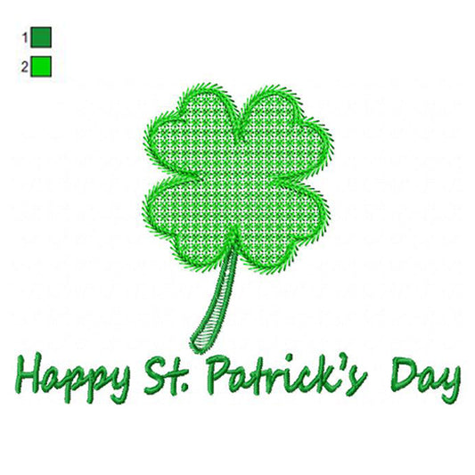 Happy Saint Patrick's Day Shamrock Four Leaf Clover Machine Embroidery Digitized Design Files