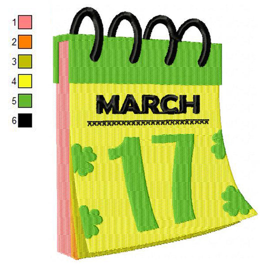 Happy Saint Patrick's Day Calendar March Machine Embroidery Digitized Design Files