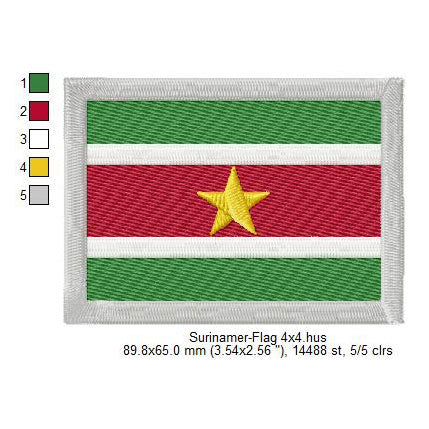 Suriname Flag Surinamese Machine Embroidery Digitized Design Files | Dst | Pes | Hus | VP3
