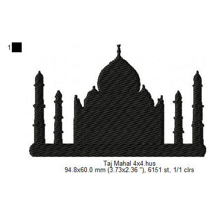 Taj Mahal Shadow Silhouette Machine Embroidery Digitized Design Files