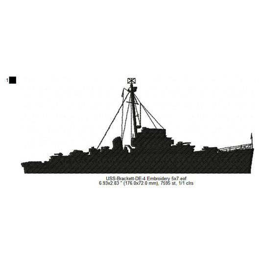 USS Brackett DE-41 Ship Silhouette Machine Embroidery Digitized Design Files