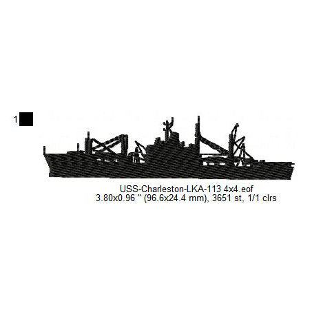 USS Charleston LKA-113 Ship Silhouette Machine Embroidery Digitized Design Files