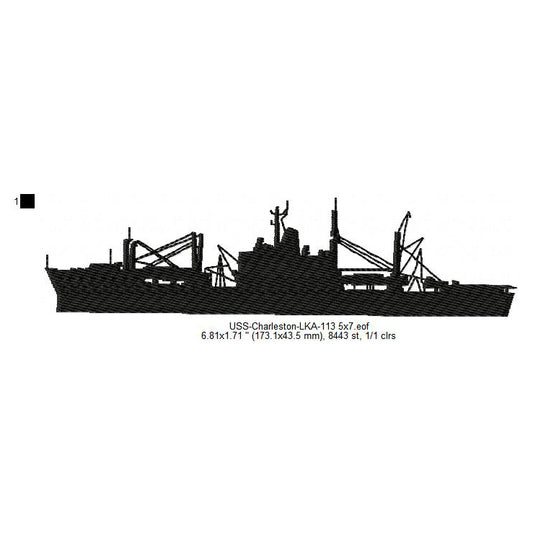 USS Charleston LKA-113 Ship Silhouette Machine Embroidery Digitized Design Files