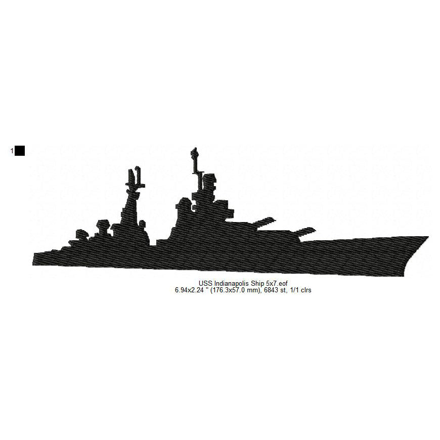 USS Indianapolis CA-35 Ship Silhouette Machine Embroidery Digitized Design Files