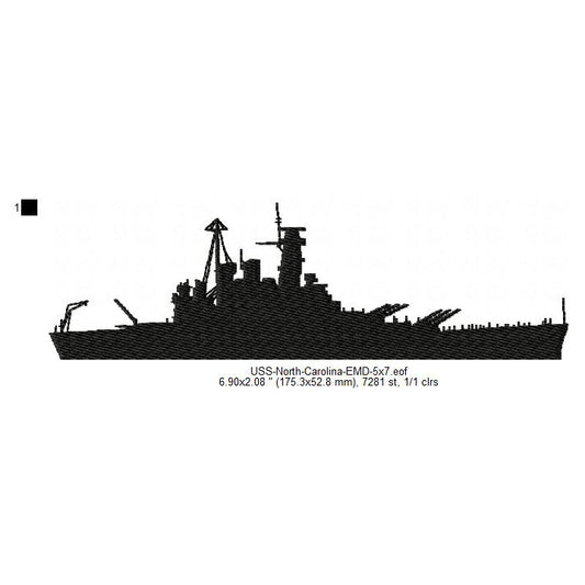USS North Carolina BB-55 Ship Silhouette Machine Embroidery Digitized Design Files