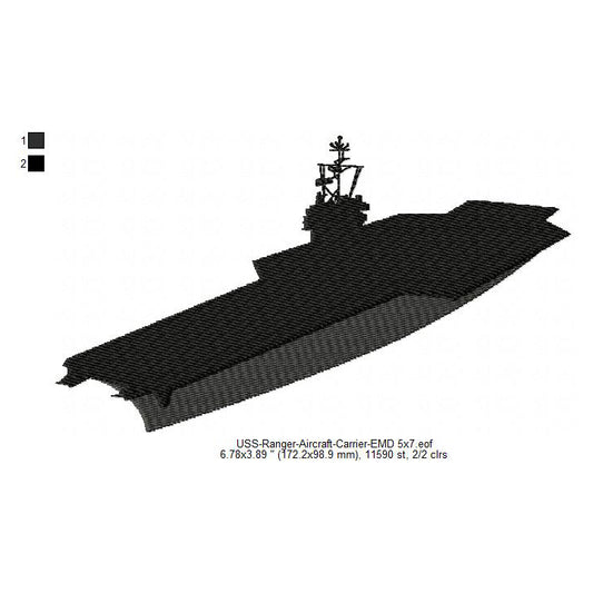 USS Ranger CV-4 Aircraft Carrier Ship Silhouette Machine Embroidery Digitized Design Files