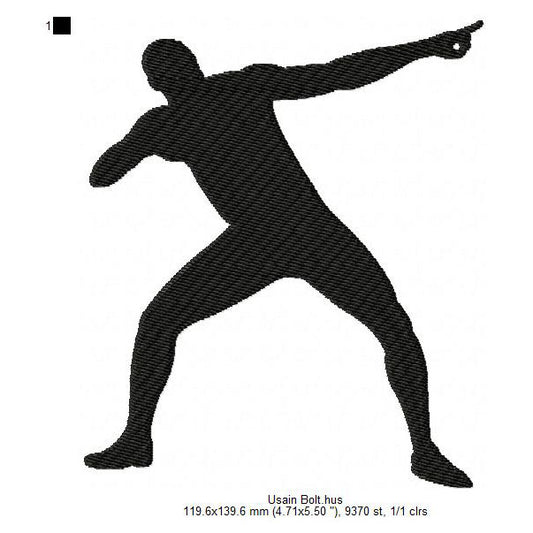 Usain Bolt Jamaican Sprinter Athletics Silhouette Machine Embroidery Digitized Design Files