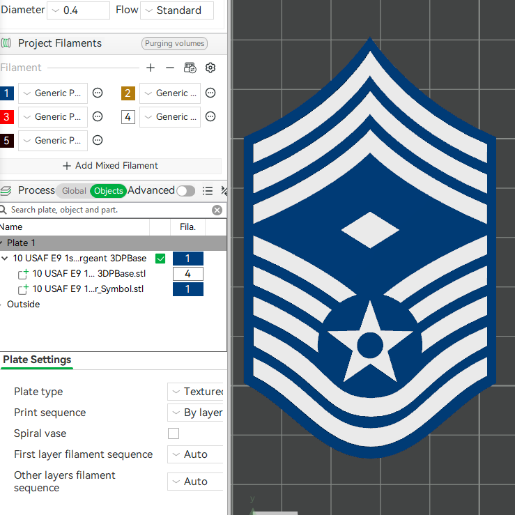US Air Force USAF E9 1st Sergeant, E9 Chief Master Sergeant, E9 Command Chief Master Sergeant Rank Insignia Emblem 3D STL Files 3D Printing Using 3D Printer Machines