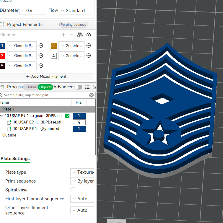 US Air Force USAF E9 1st Sergeant, E9 Chief Master Sergeant, E9 Command Chief Master Sergeant Rank Insignia Emblem 3D STL Files 3D Printing Using 3D Printer Machines