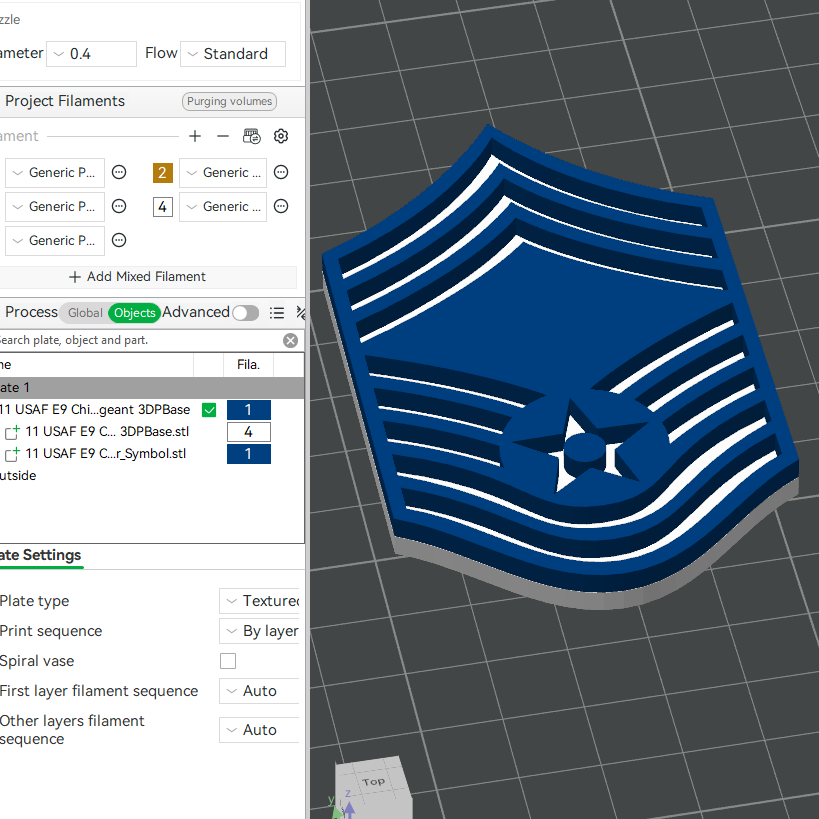 US Air Force USAF E9 1st Sergeant, E9 Chief Master Sergeant, E9 Command Chief Master Sergeant Rank Insignia Emblem 3D STL Files 3D Printing Using 3D Printer Machines