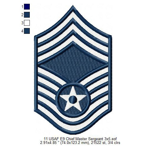 US Air Force USAF E9 Chief Master Sergeant Military Insignia Symbols Emblems Patches Machine Embroidery Digitized Design Files