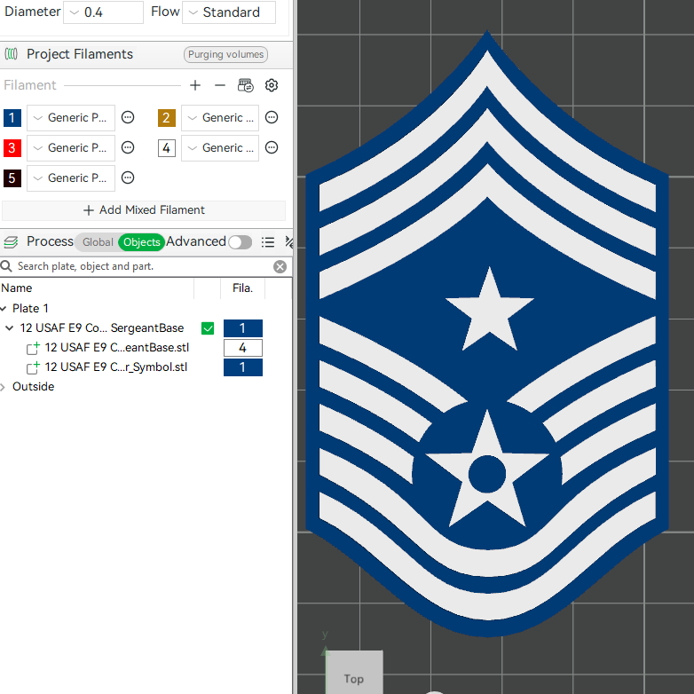 US Air Force USAF E9 1st Sergeant, E9 Chief Master Sergeant, E9 Command Chief Master Sergeant Rank Insignia Emblem 3D STL Files 3D Printing Using 3D Printer Machines